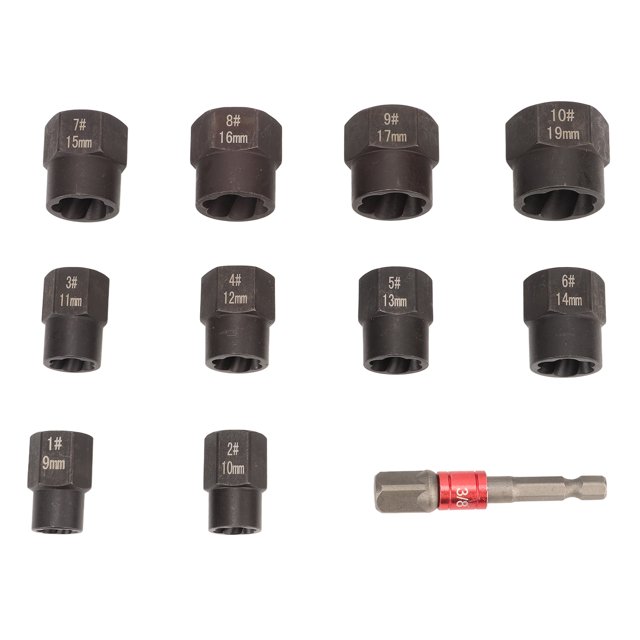 11Pcs Impact Bolt Nut Remover Set 3/8 Drive Extractor Socket Tool with Hex Adapter for Removing Damaged Rusted Screws