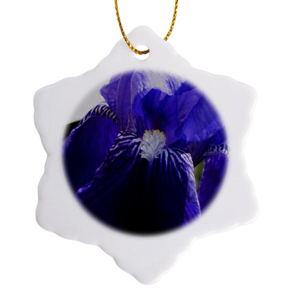 3drose, Purple Iris Oil Painting, 3 inch Snowflake Porcelain Ornament
