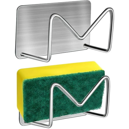 No-Drill Sponge Holder For Sink – Stainless Steel Rack With Drip Tray, Wall Mount Or Countertop