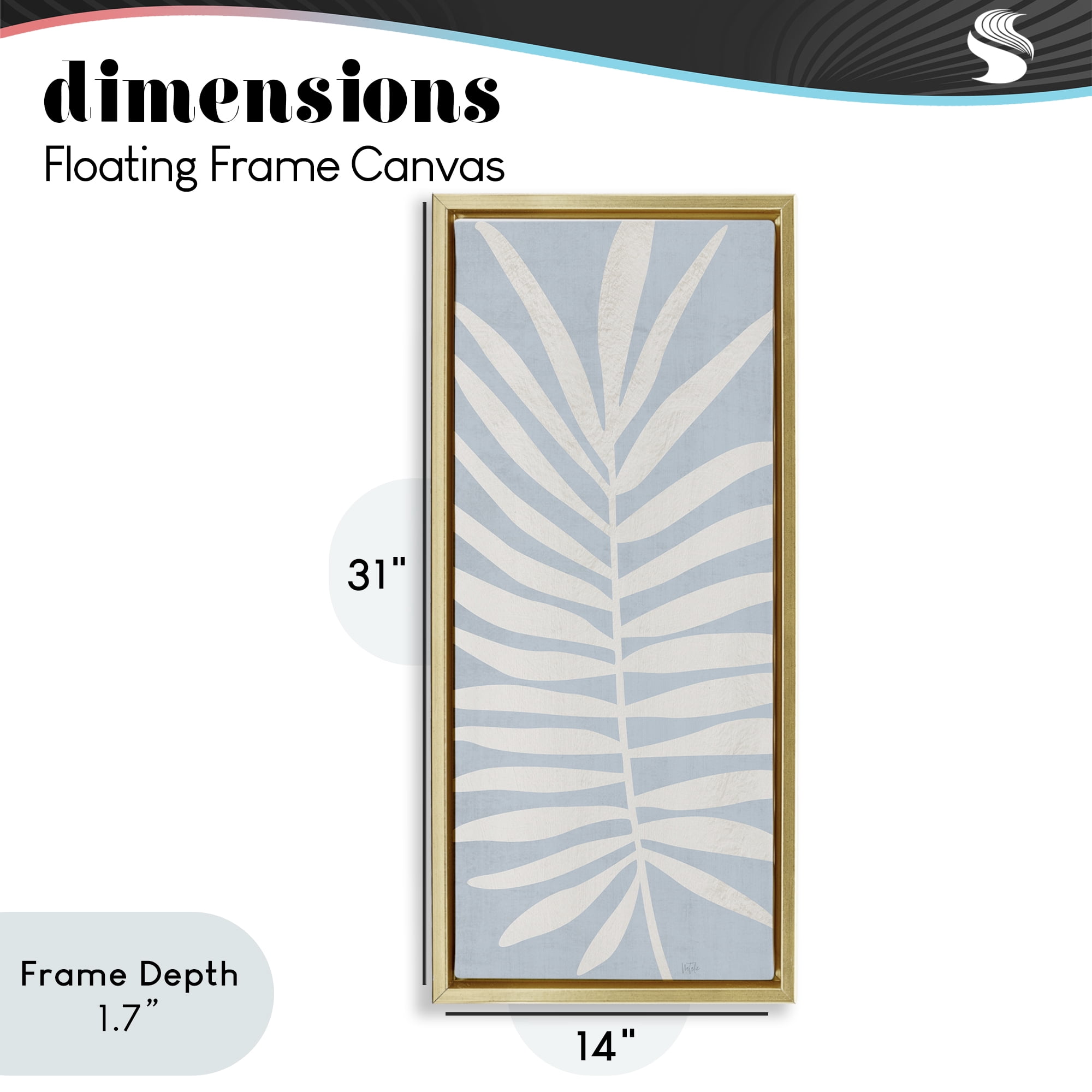 Stupell Industries Leaf Silhouette on Sky Blue Gold Framed Floater Canvas Wall Art, design by Natalie Carpentieri
