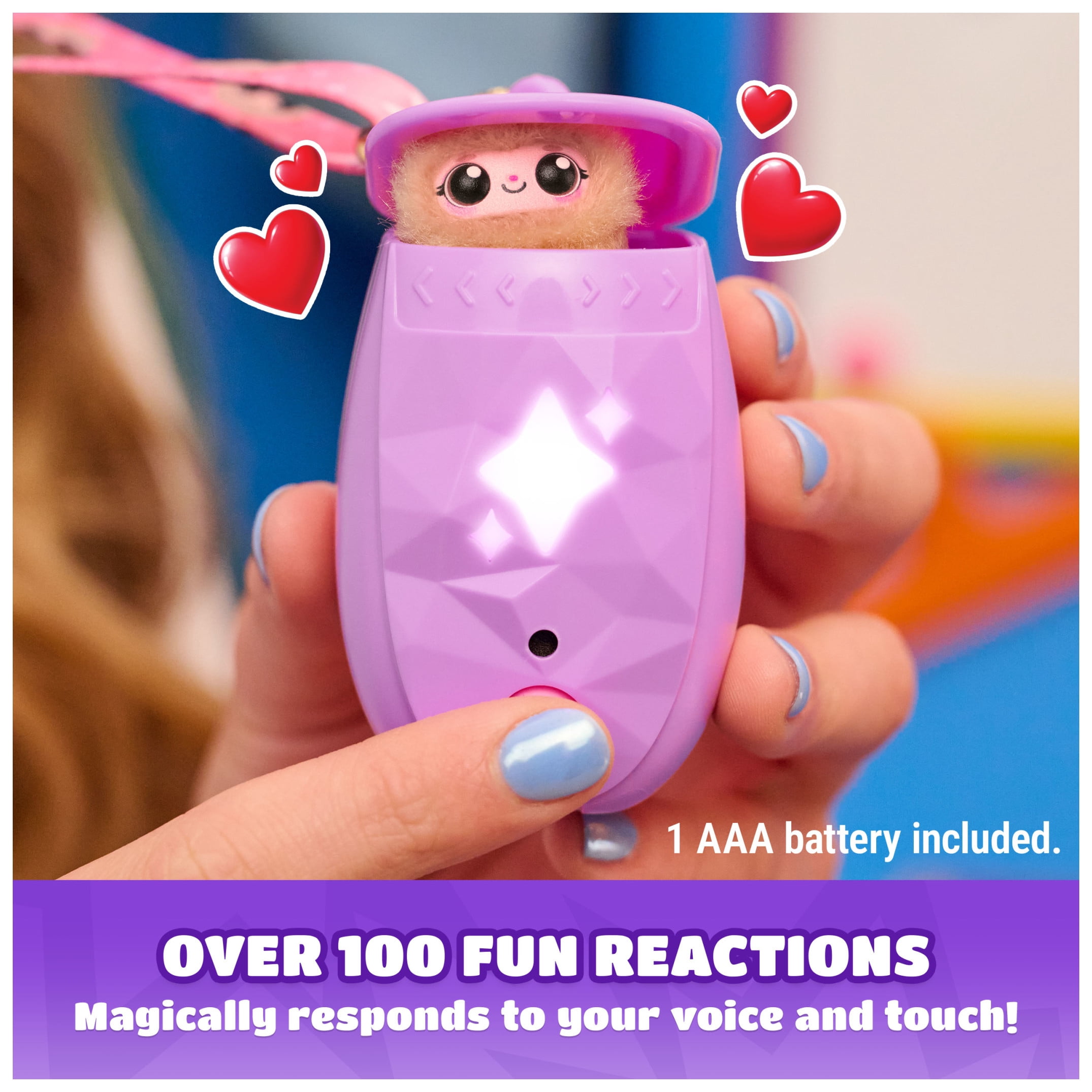 Peekimo, Interactive Pet & Wearable Accessory, 100+ Sounds & Reactions, Purple