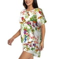 thumbnail image 2 of Qekee Birds And Flowers Women's Pajama Set Short Sleeve Sleepwear Summer Home Wear with Pockets Soft Short Sleeve Shirt - Birds And Flowers, 2 of 9