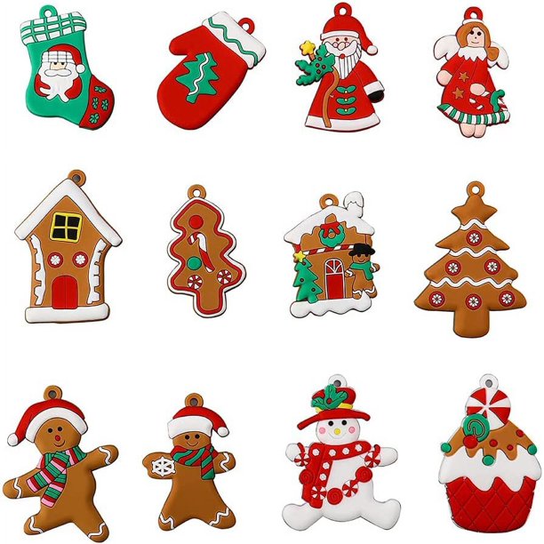 12 piezas de adornos navideños con forma de hombre de jengibre, adornos colgantes para árbol de Navidad con agujero y cuerda, juegos de adornos navideños para decoración colgante navideña
