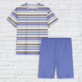 thumbnail image 5 of Sakmal Blue Womens Pajamas Sets Shorts Pant Elbow-Length Striped Loose Fit Comfy Ladies Sleepwear Plus Size, 5 of 5