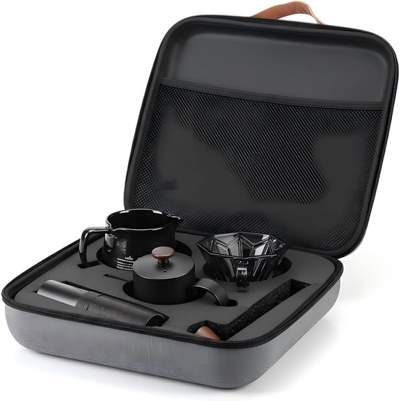 Pour Over Coffee Maker Set,All in One Travel Coffee Kit with Manual Burr Grinder, Stainless Steel Mug & Reusable Filter - Complete Coffee Dripper Set for Camping, Hiking & Office