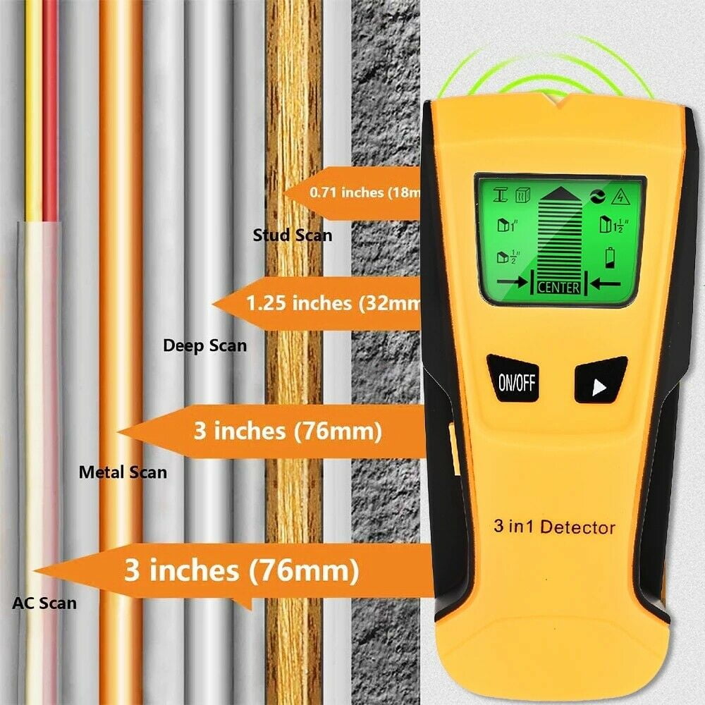 Holz und AC Draht usw. für Metall D DOLITY 3 in 1 Detektor Stud Center Finder Wandscanner Metalldetektor mit Warnanzeigen & Auto-Kalibrierung & LCD Display 