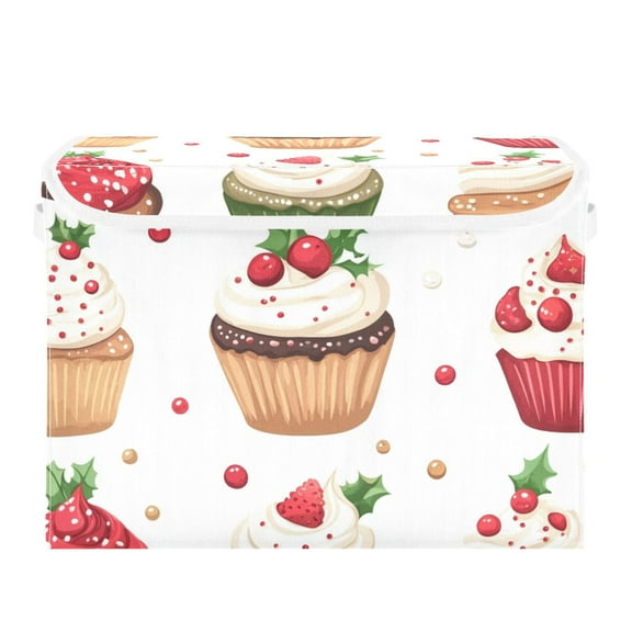 Christmas Cupcakes Cute Foldable Storage Bin with Lid and Handle Collapsible Storage Box 16.5 x 12.6 x 11.8 inches