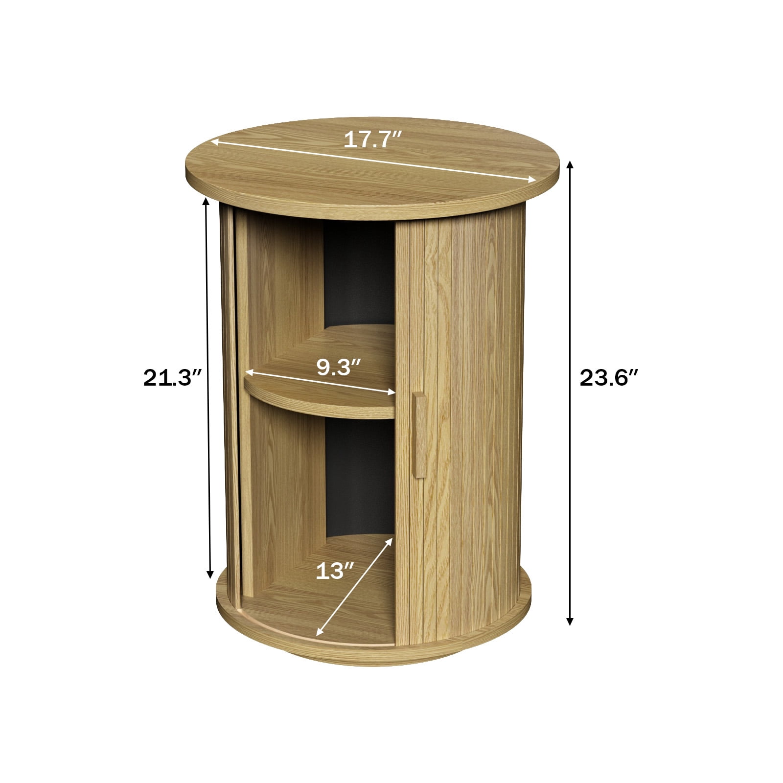 18'' Fluted Round End Tables with Sliding Door, Modern Side Table Nightstands for Living Room Bedroom,Natural
