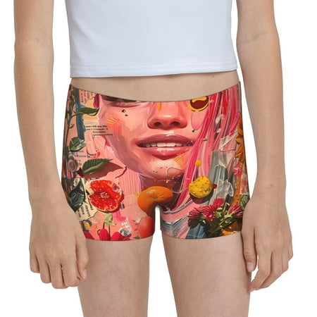 Pofeuu Vibrant Floral Collage Portrait Print Soft Cotton Girls Boyshort panties Toddler Underwear-Small