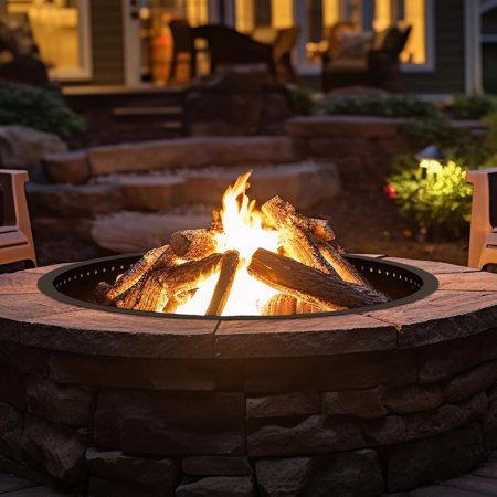 45-Inch Outdoor Smokeless Fire Pit Ring - Heavy-Duty Steel, Airflow Design, 42-Inch Inner Ring for Above/In-Ground Use, Portable Stable Wood Burning for Camping, Backyard, Patio