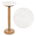thumbnail image 3 of JONATHAN Y Monroe 24.25" Rustic Farmhouse Spindle Wood Drink Table and Decorative End Table with White Marble Round Top, Natural, END3005B, 3 of 5