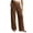 Brown, variant on Womens Linen Feel Wide Leg Pants Double Layer Fold Over Drawstring High Waist Full Length Lightweight Wrinkle Friendly Loose Straight Casual Vacation Trousers