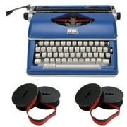 Royal 79106B Classic Manual Typewriter (Blue) & 2 Pack 7331525 Black/Red Nylon Typewriter Ribbon