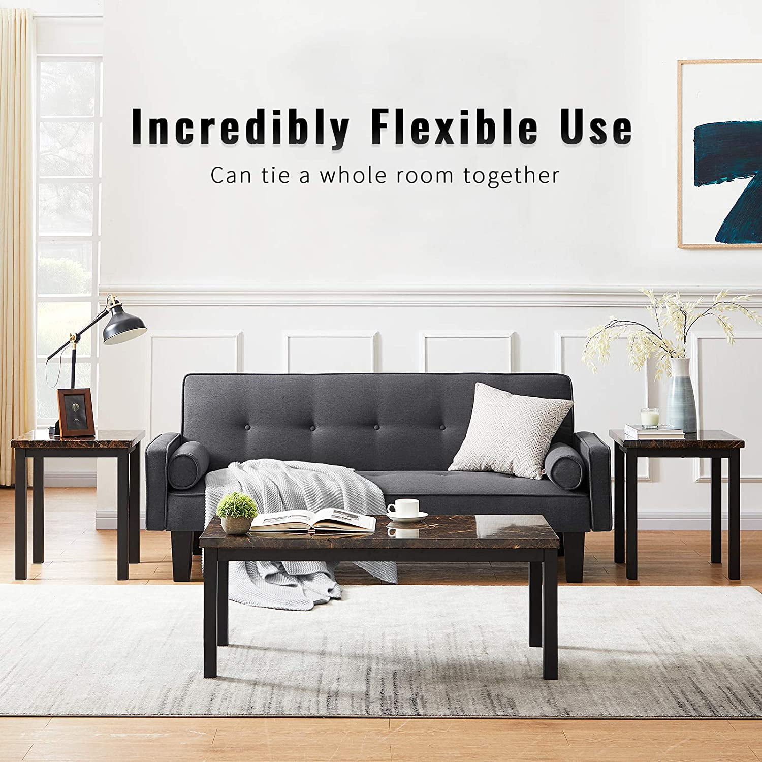 Brown Traditional Coffee Set With Black Metal Frame Recaceik 3 Pieces Faux Marble Tabletop Sofa Side Tables Perfect For Living Room Accent Furniture Furniture Living Room Furniture Swl13562 Nl