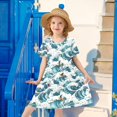 thumbnail image 6 of FORMRS Girls Short Sleeve Dress Summer Casual Round Neck A-line Beach Sundress, Sizes 2T-8T, Green Ocean Waves Pattern, 6 of 8