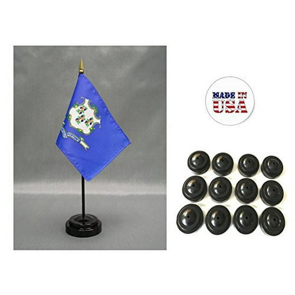 Box of 12 Connecticut 4"x6" Miniature Desk & Table Flags Includes 12 Flag Stands & 12 Connecticut State Small Mini Stick Flags