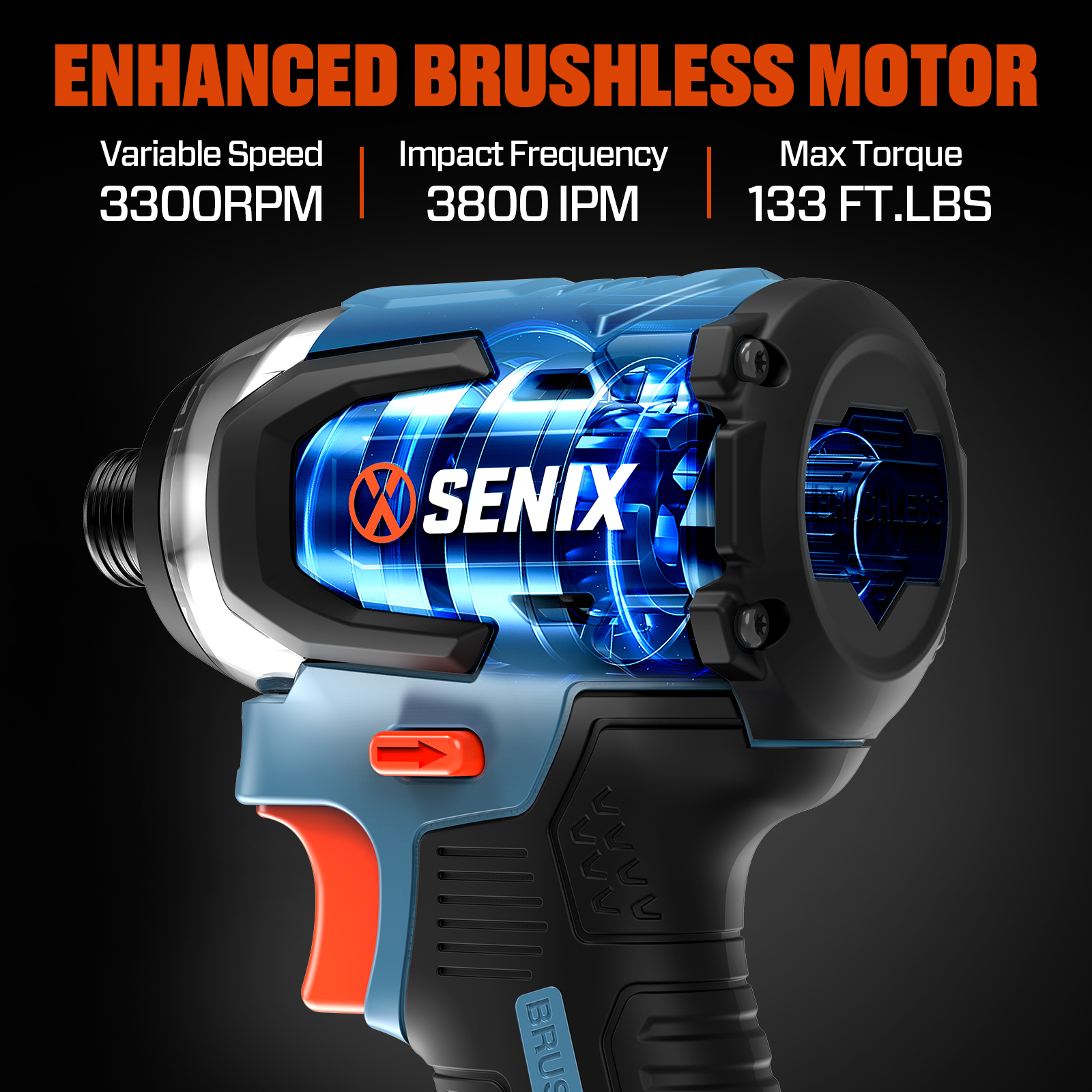 SENIX 20 Volt Max* 1/4-Inch Impact Driver, Brushless Motor, 130 Foot-Pound of Max Torque, 3000 RPM (Battery, Charger and Soft Bag Included) PDIX2-M2