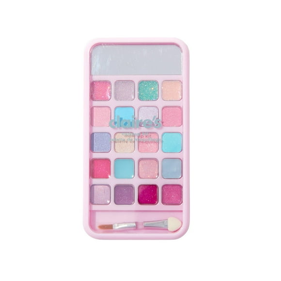 Claire's Smartphone Cosmetics Palette Pink Frogs and Strawberries, eyeshadows and lip gloss, includes applicator brush and mirror