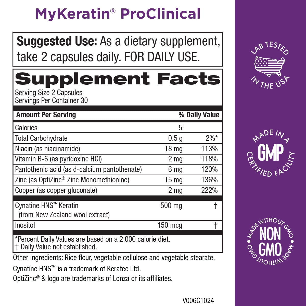 Purity Products MyKeratin ProClinical Advanced Hair Therapy Reduces Hair Loss & Increases Hair Strength, Shine & Luster - Next Generation Keratin Hair, Skin & Nails Super Formula - 60 Veg Capsules