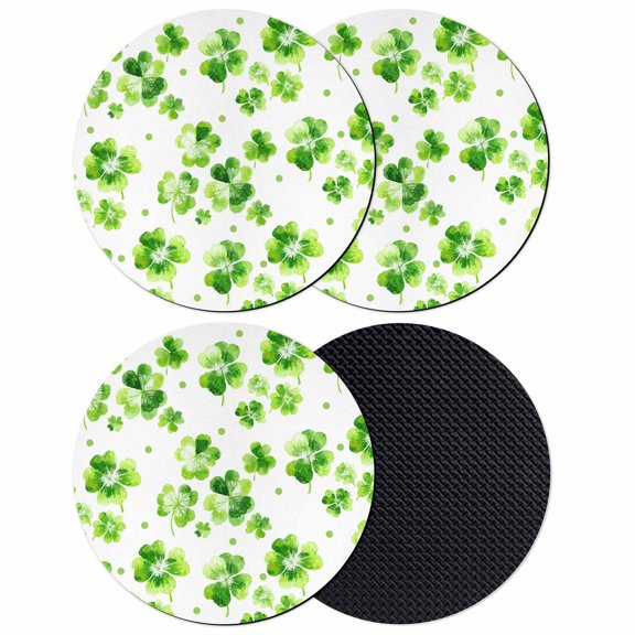 St. Patrick's Day Coasters Set of 4, Absorbent Coasters for Drinks, Watercolor Lucky Shamrock Polka Dots Green Coaster for Desk Coffee Table Protection, Home Decor House Warming Gifts 4"