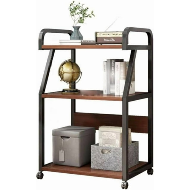 3-Tier Printer Stand with 4 Casters (2 Lockable), Rolling Printer Cart with Backstop for Home Office, Walnut & Black