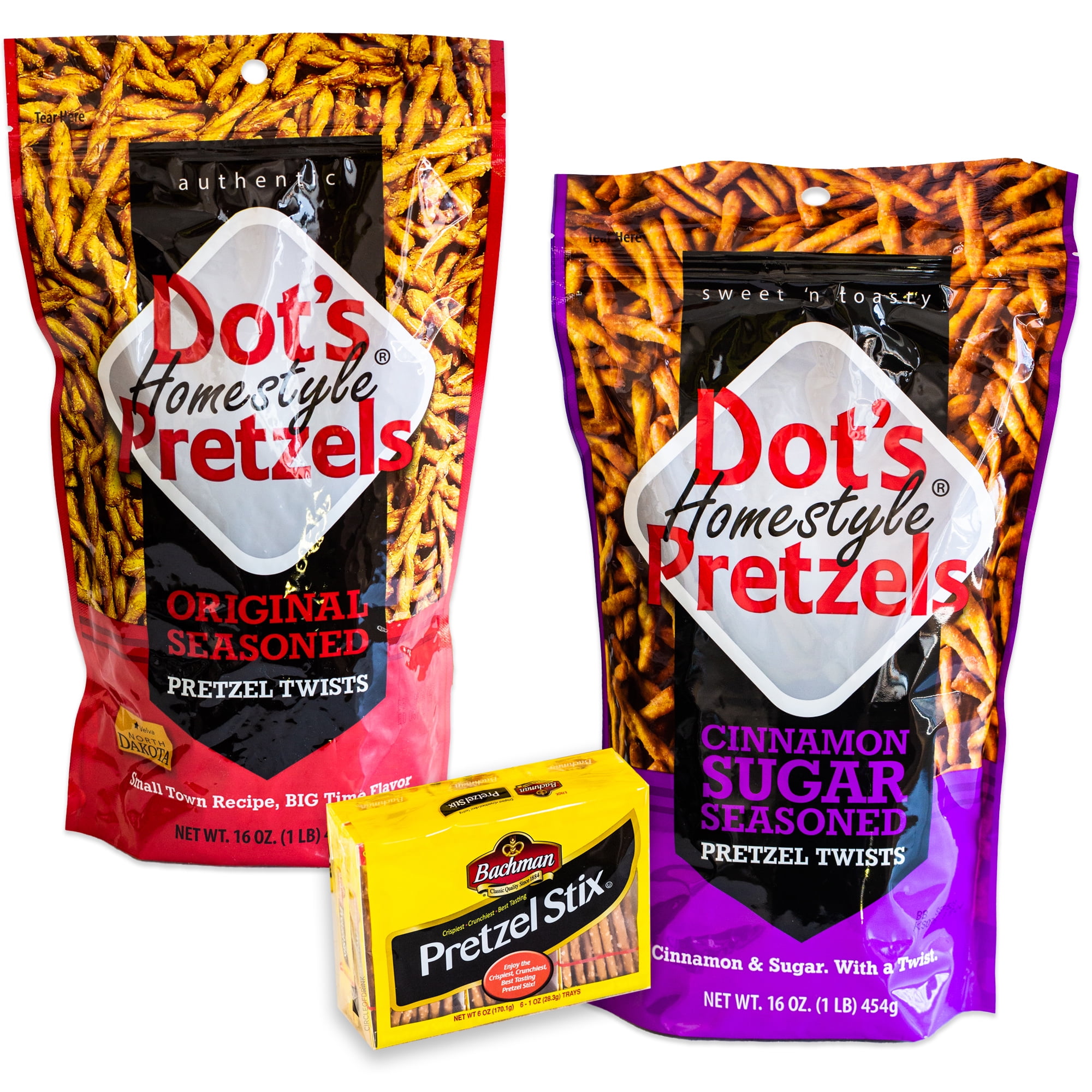Dot's Cinnamon Sugar Pretzels Variety Pack Bachman Pretzel Stix Dot's Homemade Original
