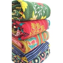 Varprada- 3 Piece Handmade Indian Vintage Kantha Quilts for Sale Throws Bedsheet Reversable Bohemian Home Décor Blanket –Assorted Color Twin Size 85x55 inches