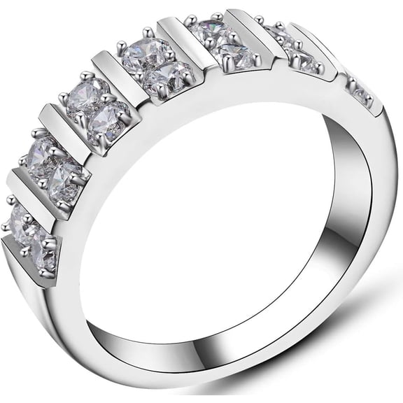 Stainless Steel Cubic Zircon Eternity Wedding Engaegment Band Ring
