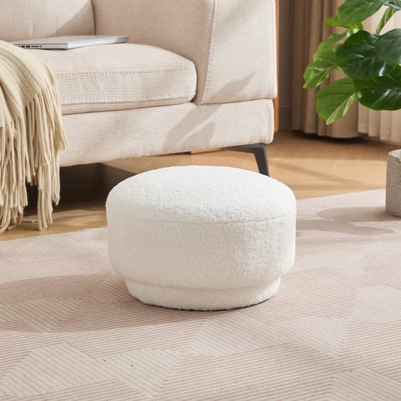 SEYNAR Modern Teddy Ottoman, Upholstered Tufted Sherpa Foot Stools, Round Mushroom Shape Ottoman Footstool for Living Room