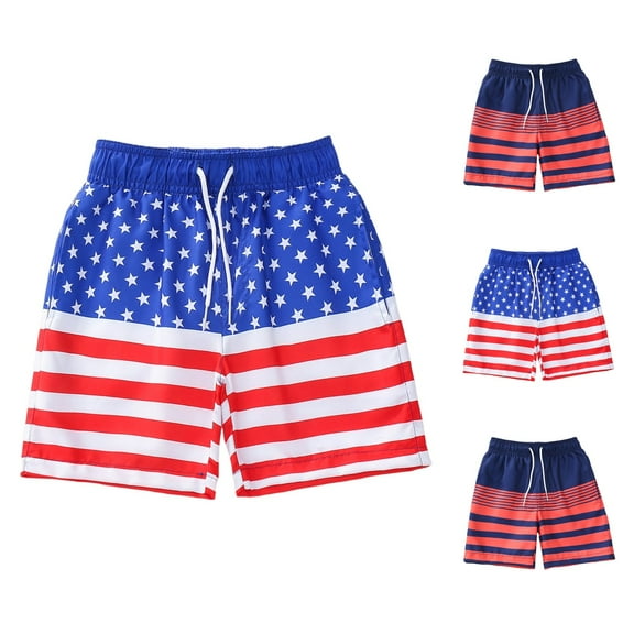 ZKIRBJV Swim Trunks for Boys Size 10-12 July 4th Independence Day Suit Usa Flag Print Swimsuits Baby Cartoon Board Shorts Blue 3-4 Years