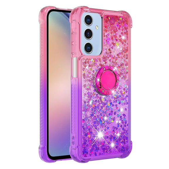 Phone Case for Samsung Galaxy A17/A26 with Ring Kickstand, Cute Glitter Bling Sparkle Quicksand Flowing Liquid Clear Gel Silicone ShockProof Phone Cover Girls-B2