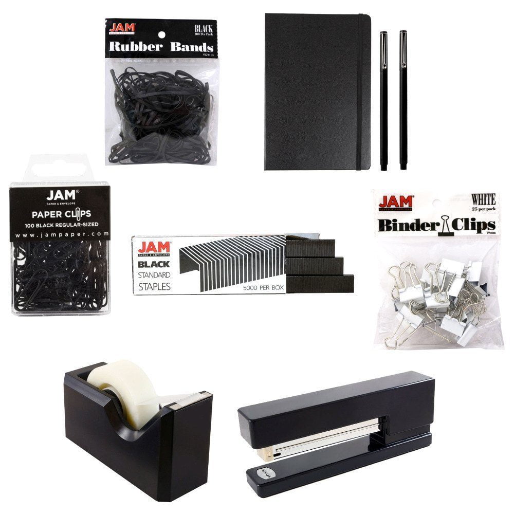 JAM Complete Desk Kit, Black, 8/Pack, Stapler, Tape Dispenser, Staples