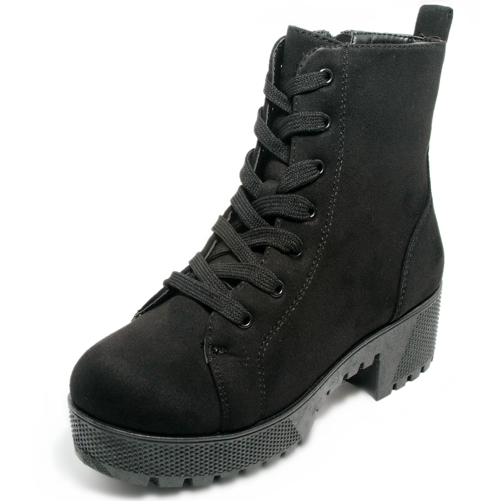 shoewhatever Womens Mid-Calf Chunky Heel Almond Toe Lace Up Platform Boot shoewhatever Womens Mid-Calf Chunky Heel Almond Toe Lace Up Platform Boot