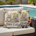 thumbnail image 5 of Happy Easter Pillow Covers 2 Pack Gnome Rabbit Ear Pink Daisy Flower Green Leaf Vintage Pillowcase Waterproof Outdoor Throw Pillow Cover for Patio Garden Square Cushion 16”x16”, 5 of 9