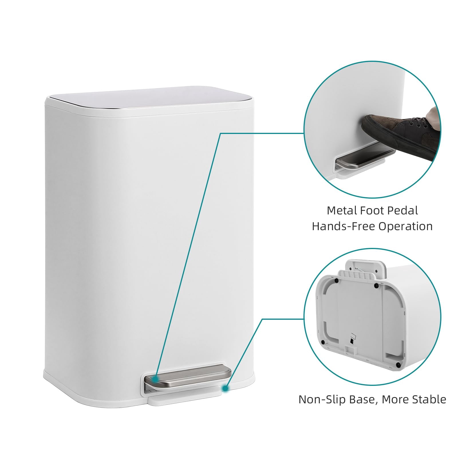 Soonbuy Slim Bathroom Trash Can, 5.3 Gal/20L Stainless Steel Waste Bins, Soft-Close Lid, Step-on Garbage Bin, Narrow Recycle Bins for Kitchen, Office, Bathroom, Black (with Removable Inner Bucket)