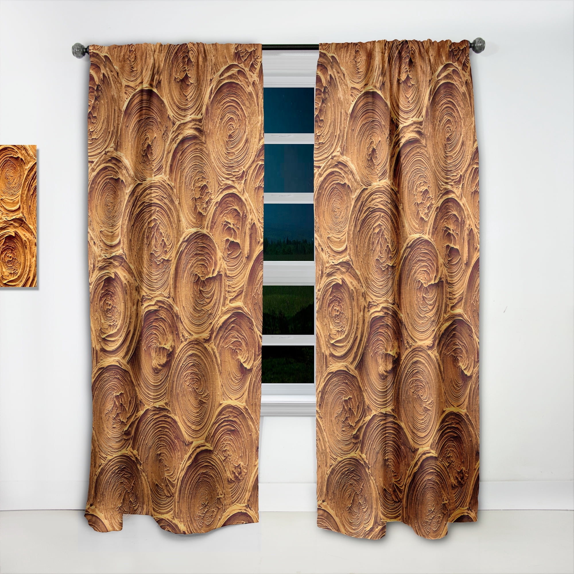 Designart 'Earthy Gold Brown Concentric Paint Rings' Mid-Century Modern Curtain Panel
