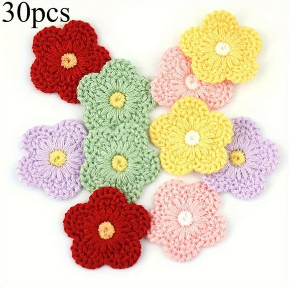 30-Pack 0.98 Inch Knit Fabric Flower Patches, Iron-On Sew-On Appliques for DIY Clothing Repair, Jacket Jeans Decoration, Embroidery Embellishments for Hats Bags Crafts, Wavy Edge Design