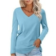 thumbnail image 3 of Aboser V Neck T-Shirts for Women Casual Long Sleeve Tees Lightweight Fall Tops Solid Color T Shirt Loose Fit Tee Top Comfy Soft Basic Shirts Blue L, 3 of 6