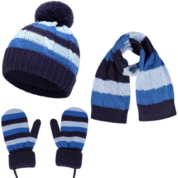 Nskgu Kids Winter Hat Scarf Mittens Set Toddler Knitted Beanie Girls Fleece Children Neck Warmer Boys Warm Gloves 3-10 Years