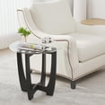 thumbnail image 2 of Glass End Table, 23.5" Round Side Tables with Black Tempered Glass Top Cross and Solid Wood Base Small Night Stand for Living Room Office Apartment Black, 2 of 8