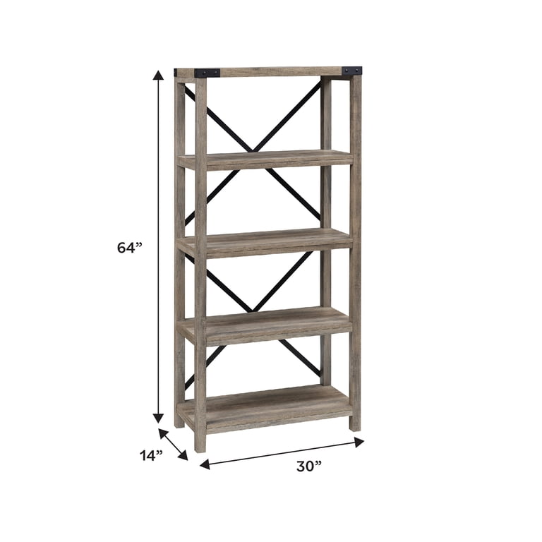 Walker Edison Rustic Industrial 4-Shelf Bookshelf, Gray Wash