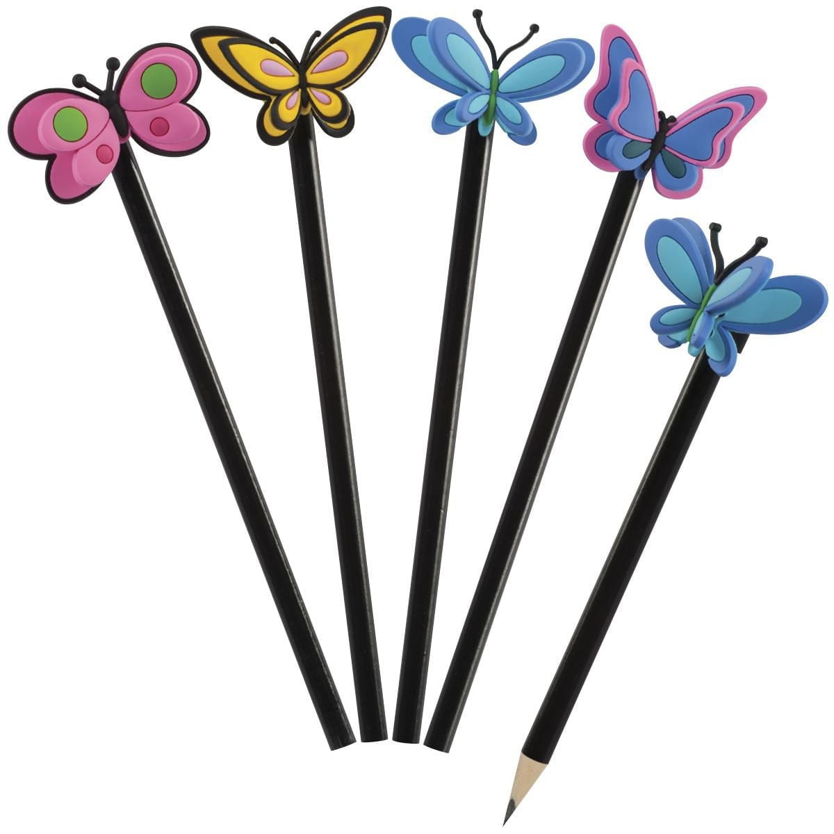 Merangue Wood Pencils with Butterfly Toppers, Black, 16 Pack