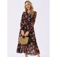 thumbnail image 4 of DARING DIVA Long Sleeve Floral V Neck Boho Chiffon Midi Dress L Black Red Floral, 4 of 7