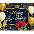 thumbnail image 4 of Navy Blue and Gold Happy Birthday Banner with Crown Stars Balloons Roses and Champagne Glasses Background for Birthday Party Decorations Photography Props Celebrations Event Backdrop Party Supplies, 4 of 7