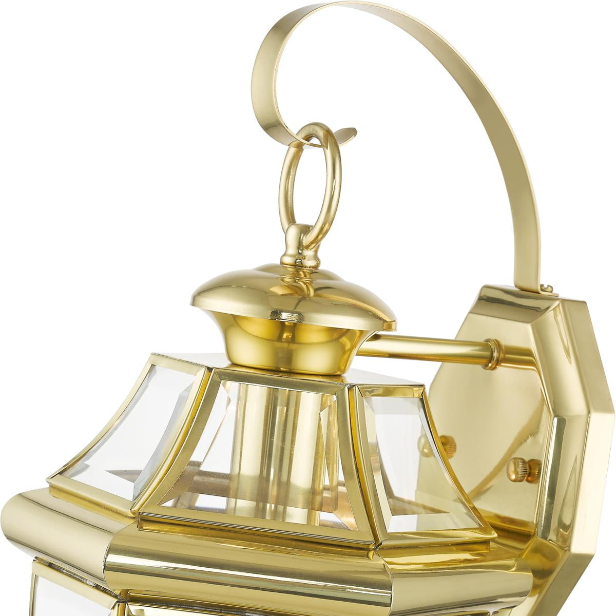 8.5 inch 1 Light Polished Brass Outdoor Wall Lantern Pendant Lighting Fixture with Clear Beveled Glass Shade backed with Hand Crafted Solid Brass material for patio, front porch, entryway and more