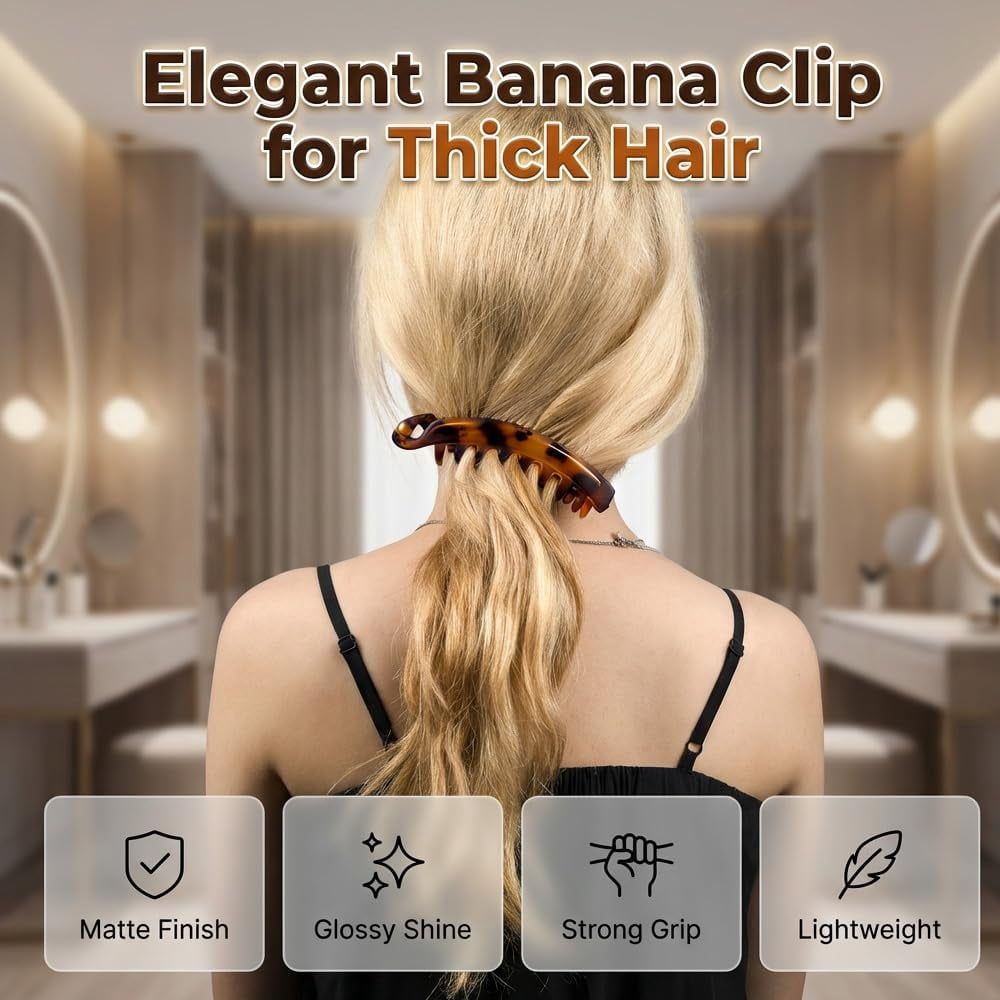 Large Banana Clip Hair Clips, No Crease Hair Accessories for Women, Styling Accessories for All Hair Types, Gifts for Women & Girls (Black+Bright tortoiseshel)