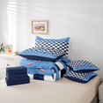 thumbnail image 6 of Manfei Contemporary Grid 7-Piece Twin Bedding,Modern Drip Bedding Comforter Set,Black White Blue,Navy Blue Reversible, 6 of 7