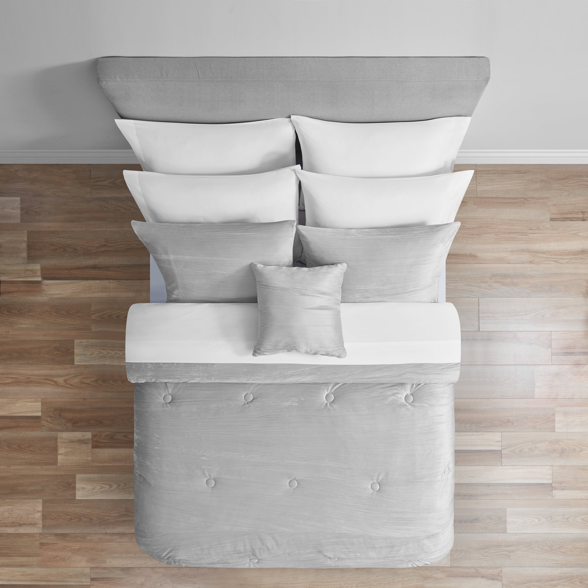 Mainstays 11-Piece Bed in a Bag Comforter Set with Sheets, Gray Crushed Velvet, Full, Unisex