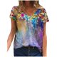 thumbnail image 2 of ICHUANYI Clearance Women's All-match Half Sleeve Printed T-shirt Floral Painting Printed Tops(Purple, L) ICHUANYI WER2023080916017, 2 of 4