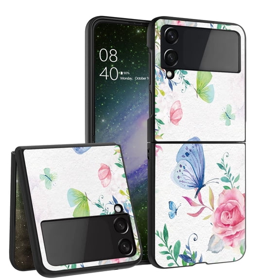 ANJ  Hard Protective Printed Case Cover Compatible with Samsung Galaxy Z Flip 4 - Butterfly Roses